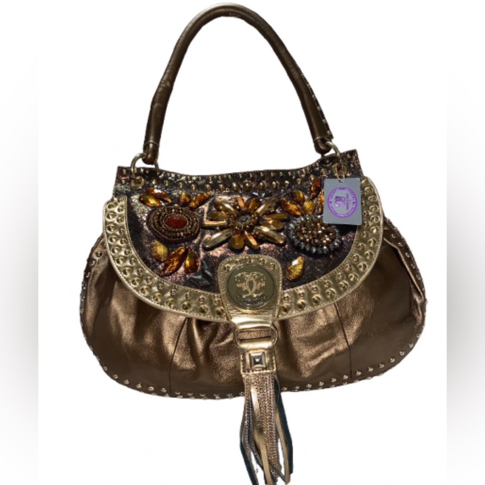 SHARIF Nwt Embellished With Studs Beautiful Metallic Brown Shoulder Bag.